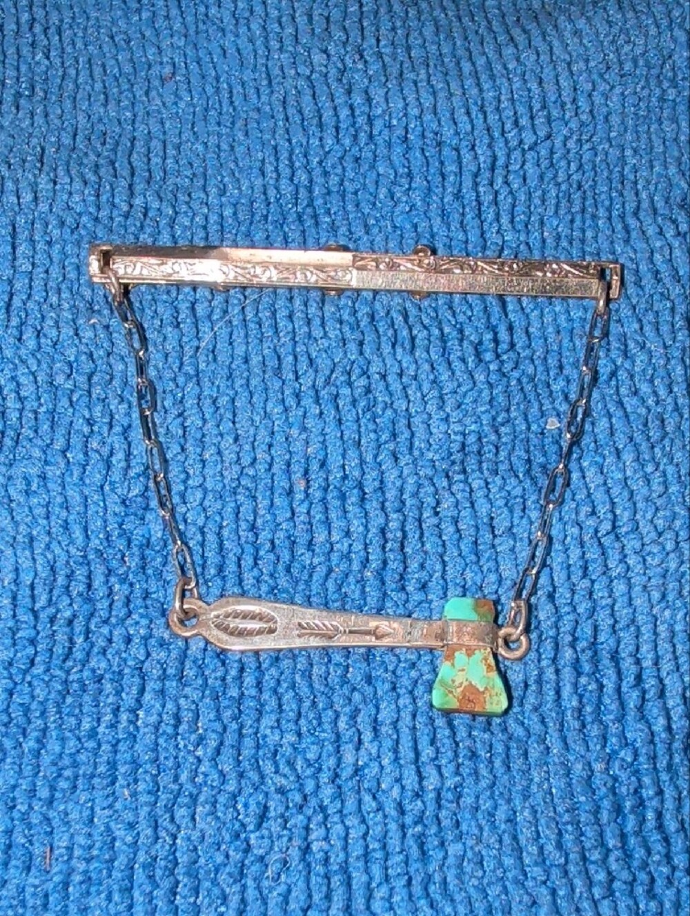 Vintage Silver-tone Axe Tie Clip with Turquoise Accent